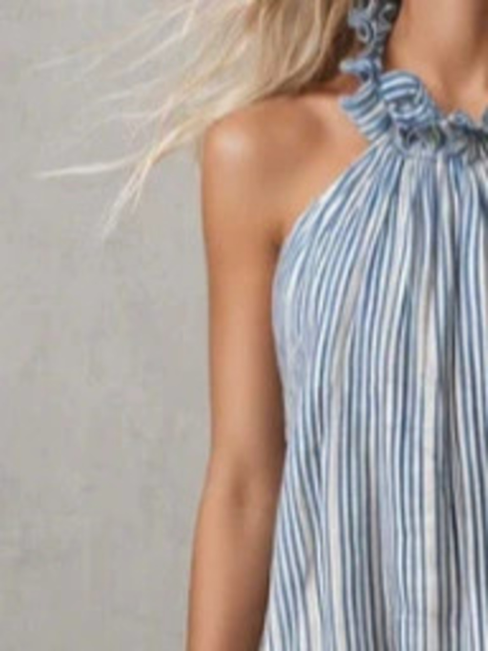 Retro Casual Vacation Open Back Tie Ruffle Light Blue Striped Maxi Dress